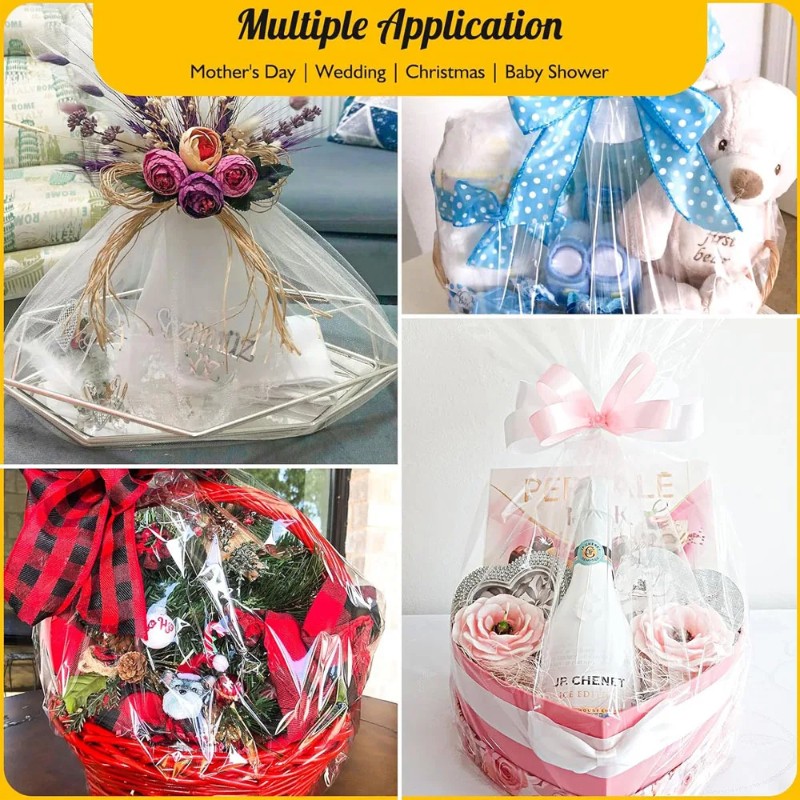 Cellophane Wrap Clear - 1/2pc クリアセロファンラップロール - ギフトバスケット、花束、フラワーアレンジメント、テーブルデコレーション用の透明プラスチックラップ