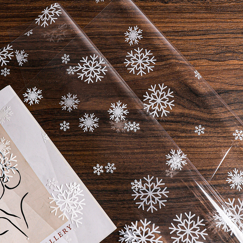 Cellophane Wrap Clear - 56X56Cm セロファンラップロール クリアグラスシンギフトラッピングペーパー 雪の結晶デザイン クリスマス装飾 誕生日プレゼントや花用