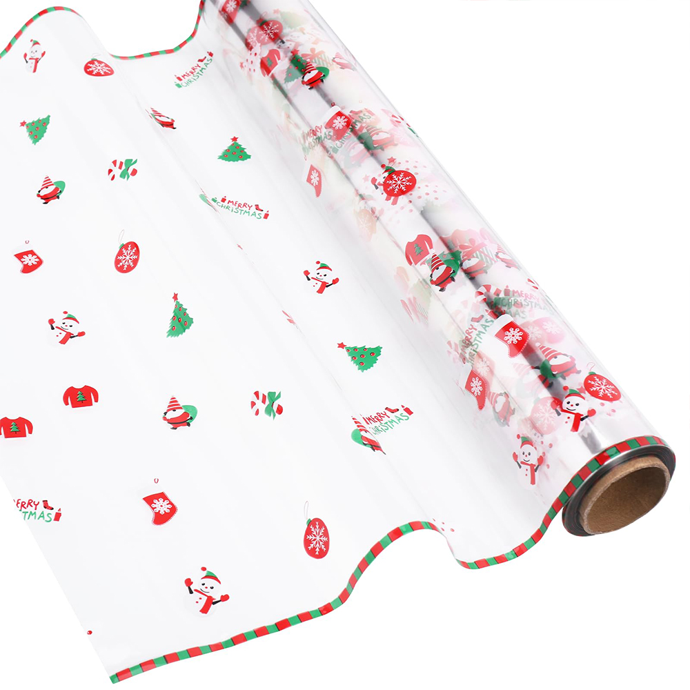 Cellophane Wrap Clear - クリスマスセロファンラップ1ロール 100フィート x 15.7インチ、クリアロール、2.5ミル サンタクロース柄 ハンパー、花、ギフト、クリスマスプレゼント用包装