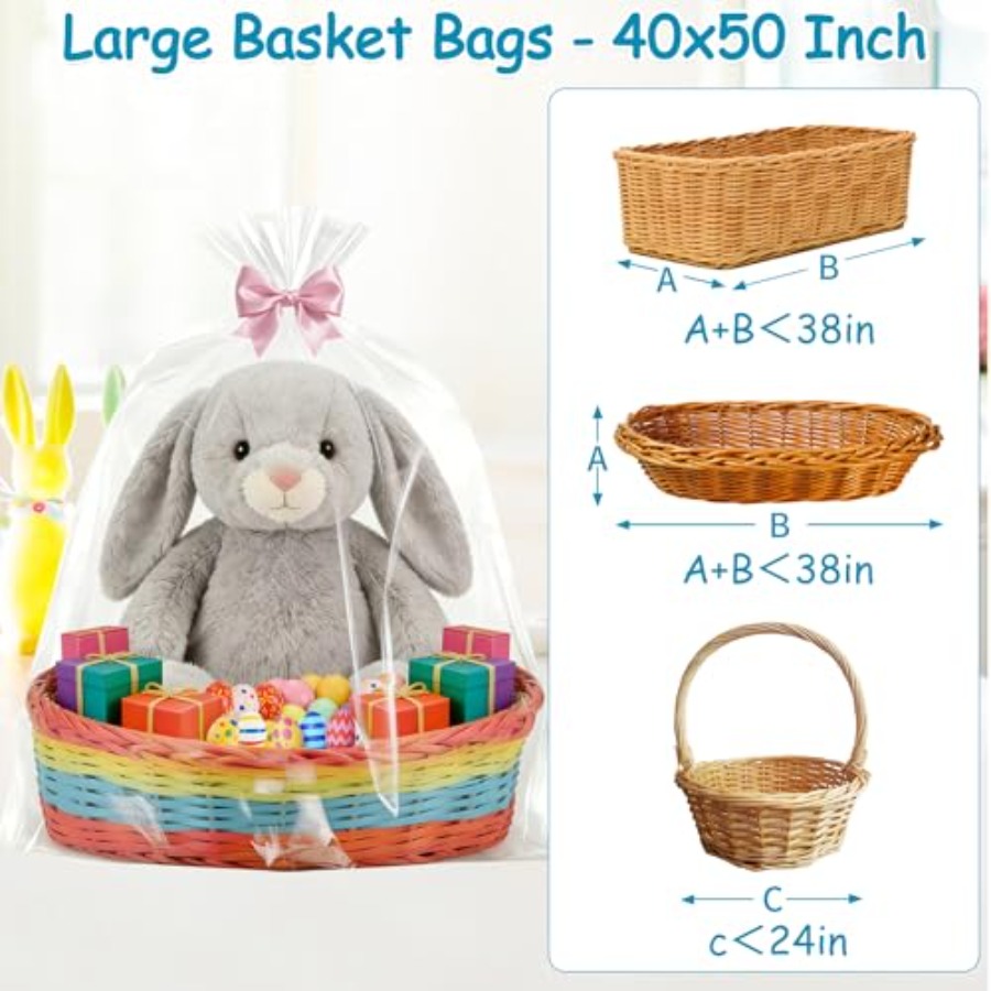 6パック特大セロファンバスケットバッグ 40x50インチ - - Cellophane Wrap Clear のレビューと価格